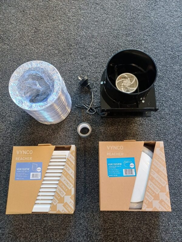 Int Kit Fan VYNCO 150MM FAN KIT IN-LINE 3M DUCT, INT/EXT GRILLE & TAPE (VA150K ...