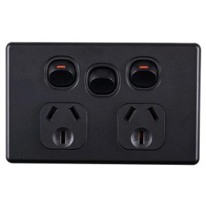 DOUBLE POWERPOINT WITH EXTRA SWITCH HORIZONTAL MATT BLACK