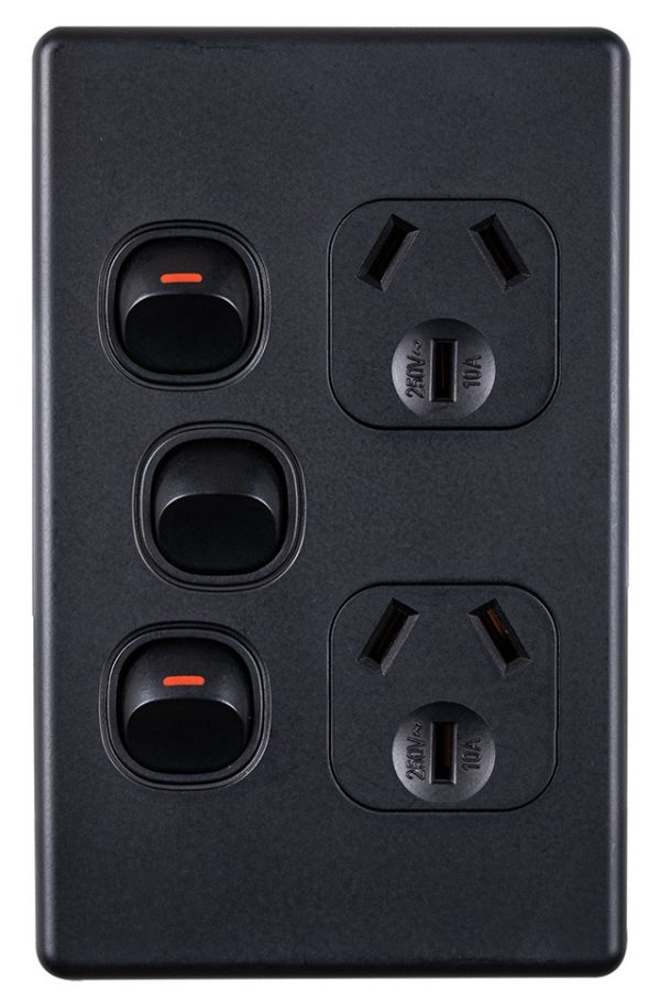 DOUBLE POWERPOINT WITH EXTRA SWITCH VERTICAL MATT BLACK