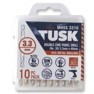 TUSK 3.3MMX39 METAL DRILL DOUBLE ENDED BIT 10PK